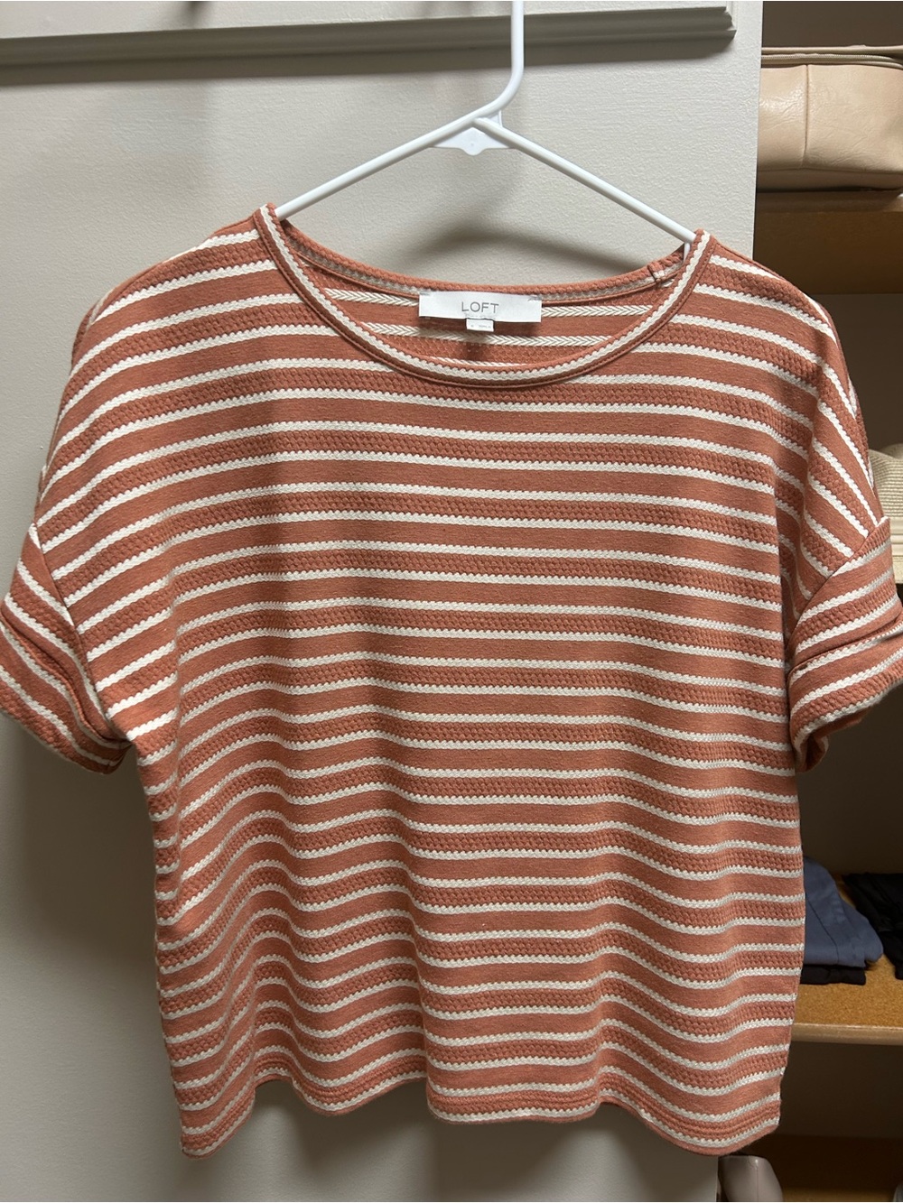 LOFT Short Sleeve Striped Tee in Rust and Cream
